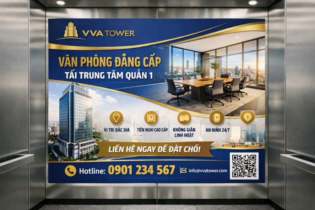 Hiệu quả quảng cáo dán poster thang máy tại Vva Tower quận 1