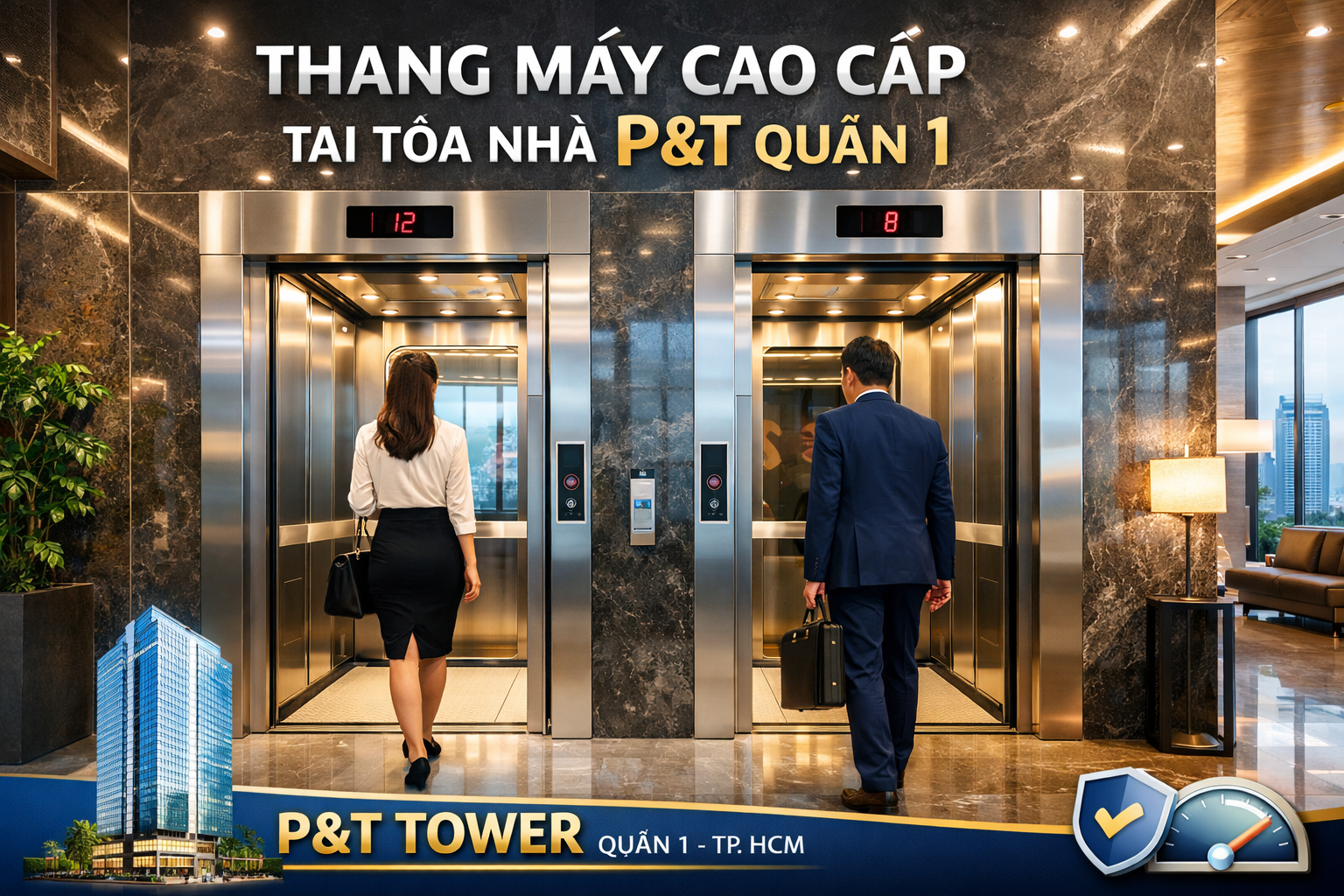 quảng cáo thang máy tại tòa nhà P&T quận 1