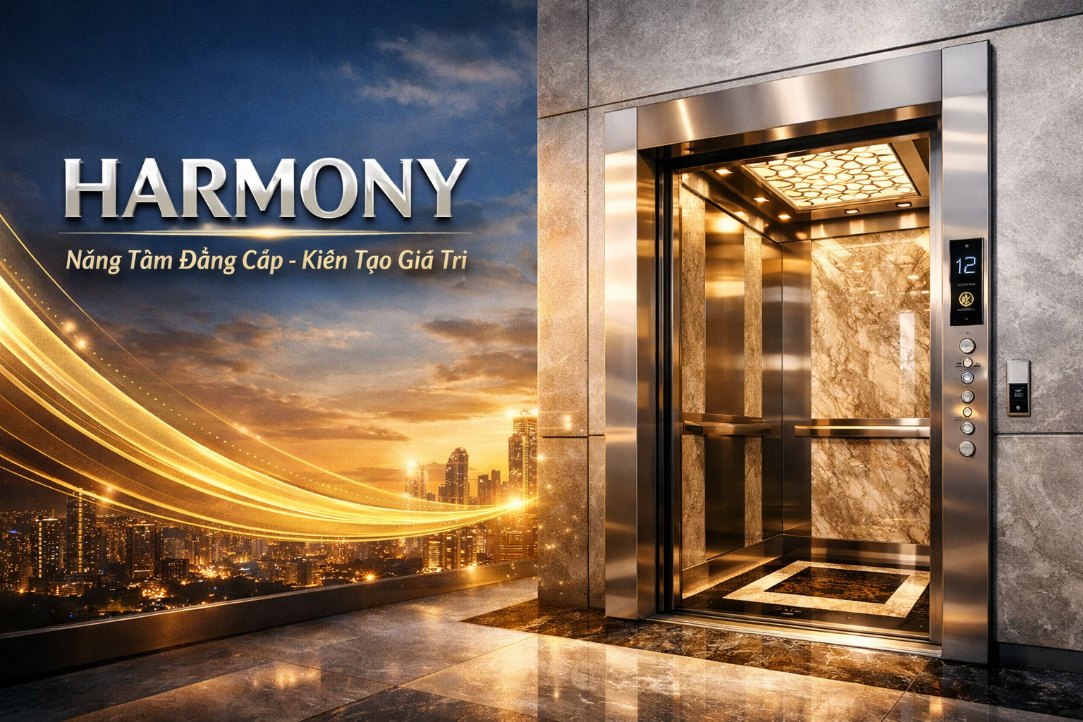 quảng bá thương hiệu qua poster thang máy Harmony
