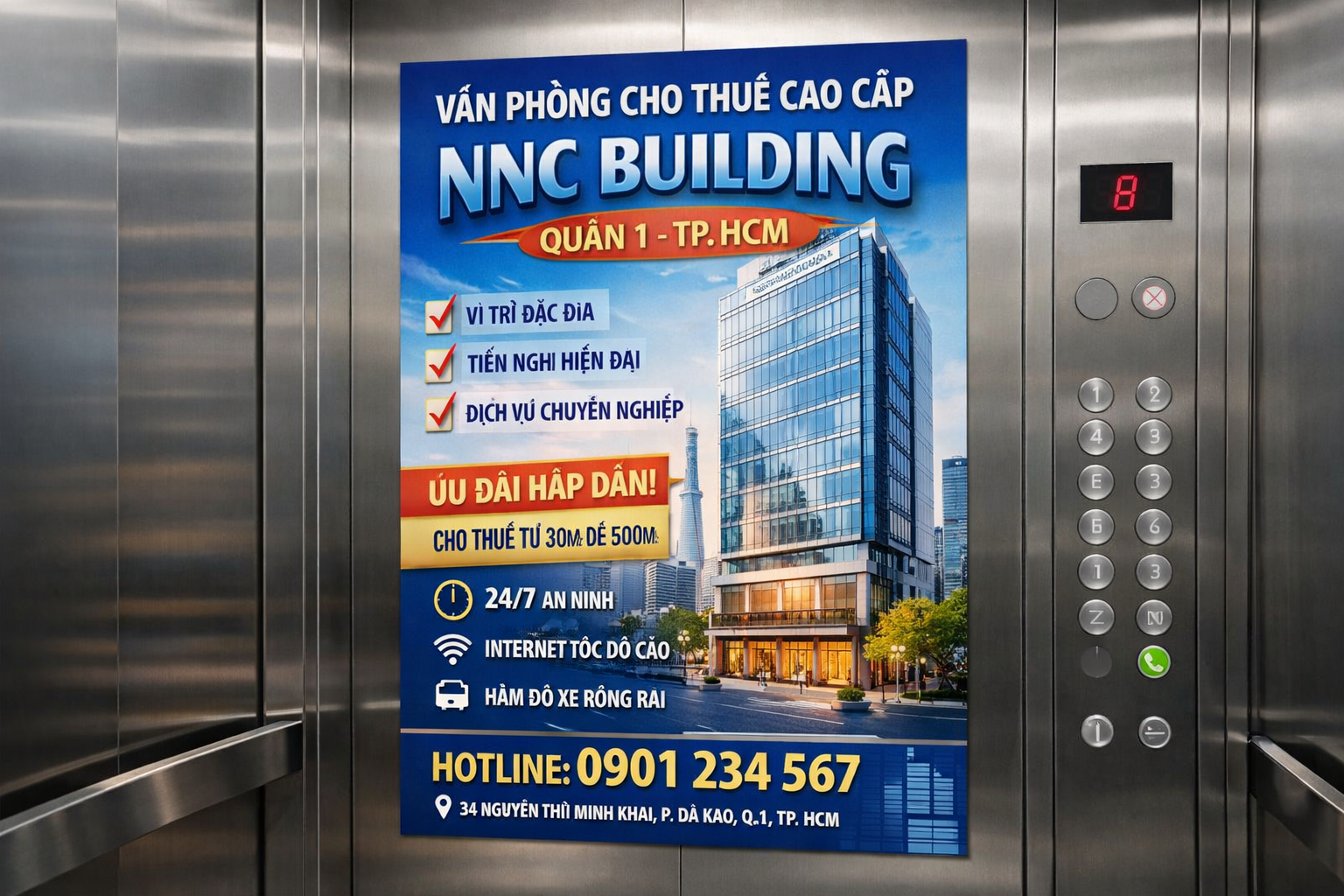 quảng cáo hiệu quả với poster thang máy tại Nnc Building Quận 1
