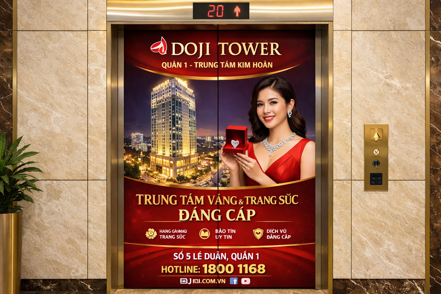 quảng cáo hiệu quả với dán poster thang máy Doji Tower Quận 1