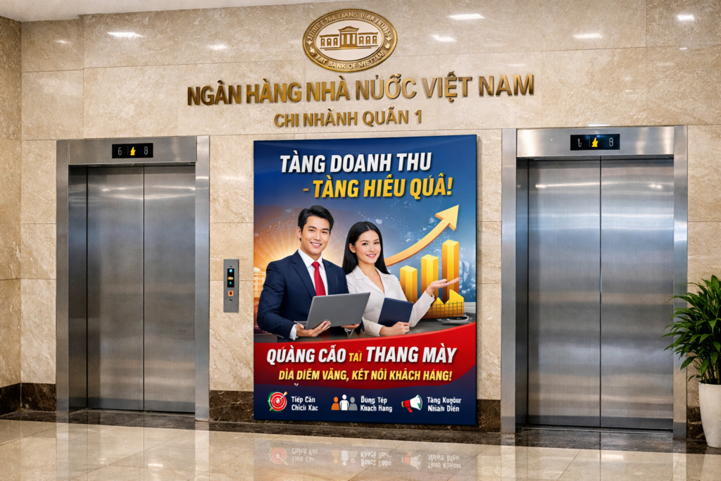quảng cáo hiệu quả tại thang máy tòa nhà Ngân Hàng Nhà Nước Quận 1