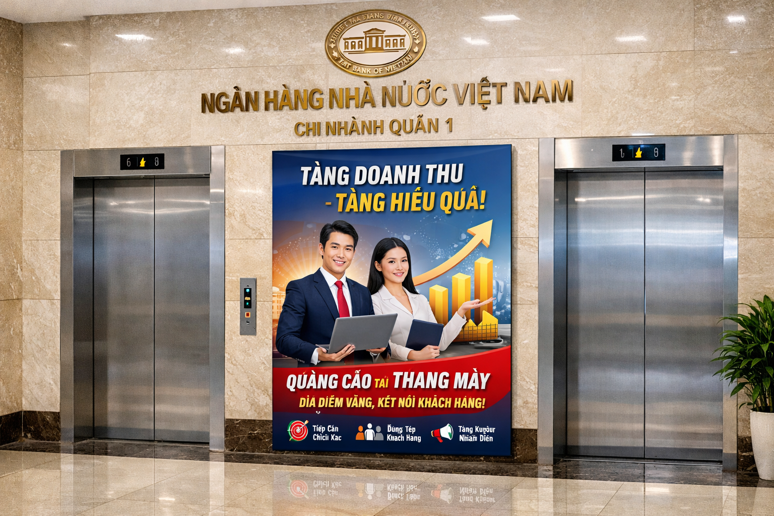 quảng cáo hiệu quả tại thang máy tòa nhà Ngân Hàng Nhà Nước Quận 1