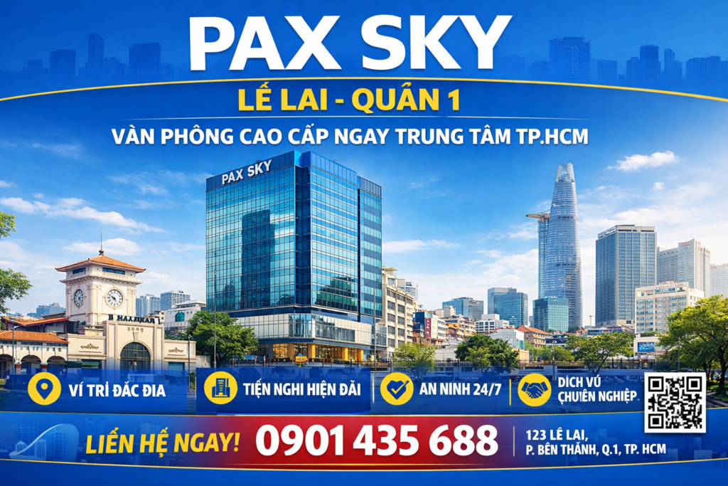 quảng cáo dán poster thang máy tại tòa nhà Pax Sky Lê Lai Quận 1