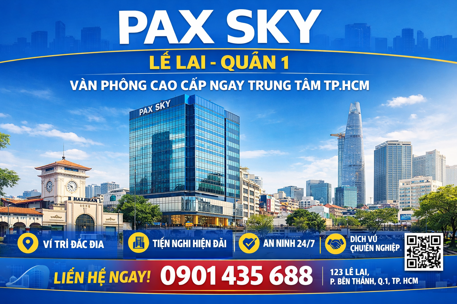 quảng cáo dán poster thang máy tại tòa nhà Pax Sky Lê Lai Quận 1