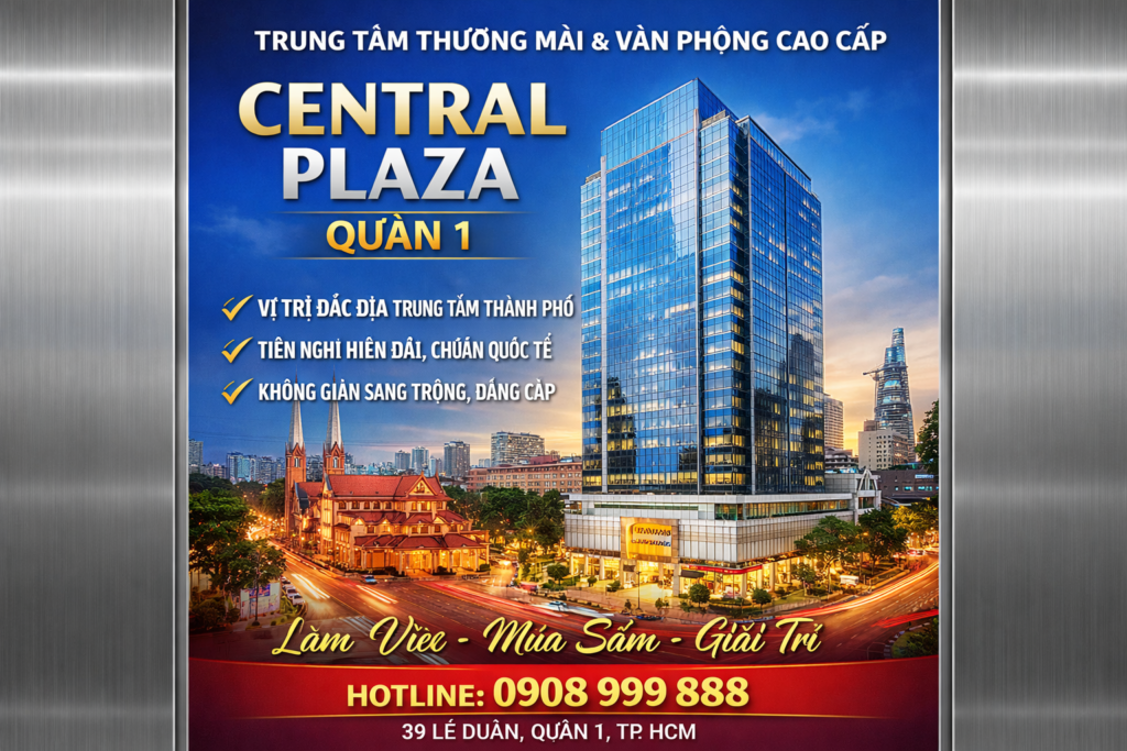 quảng cáo poster trong thang máy tòa nhà Central Plaza Quận 1