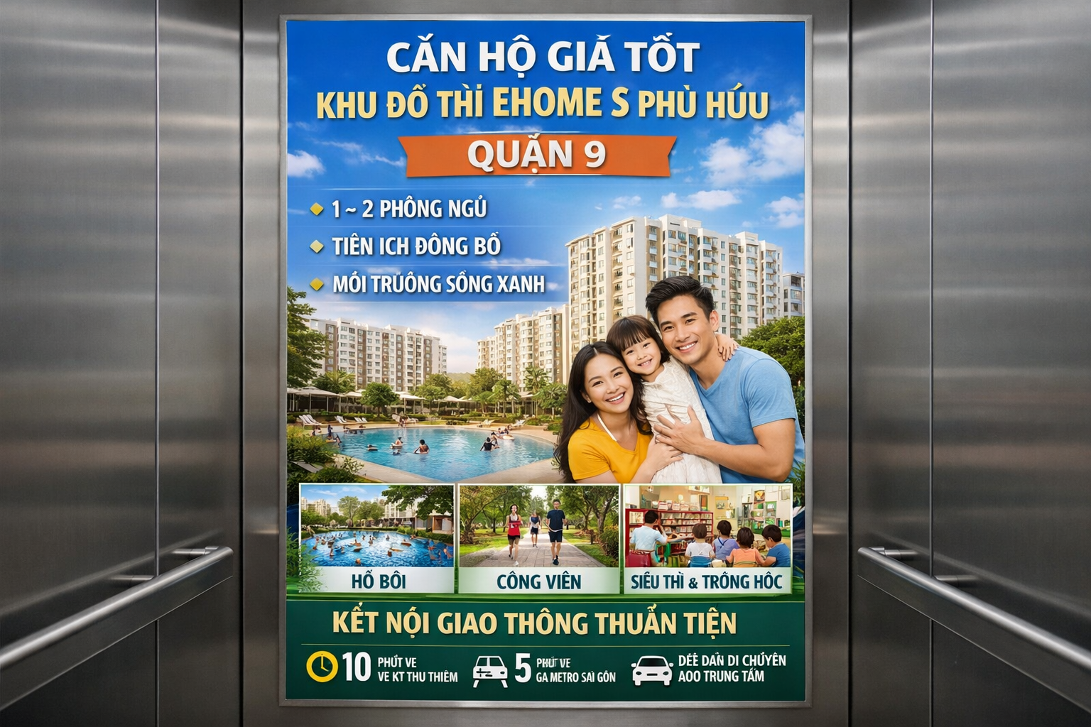 Quảng cáo dán poster thang máy tòa nhà Ehome S Phú Hữu QUẬN 9