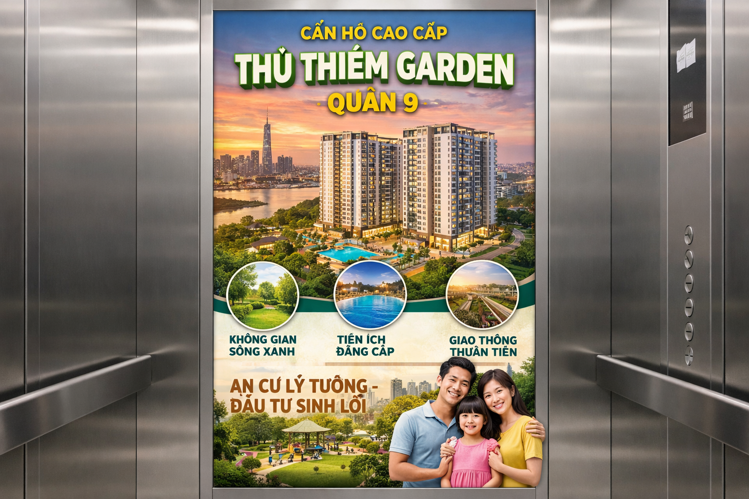 Quảng cáo dán poster thang máy tòa nhà Thủ Thiêm Garden QUẬN 9