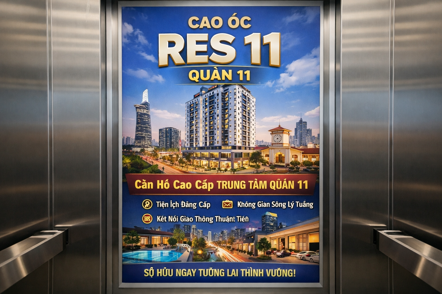 Quảng cáo dán poster thang máy tòa nhà Cao Ốc Res 11 QUẬN 11