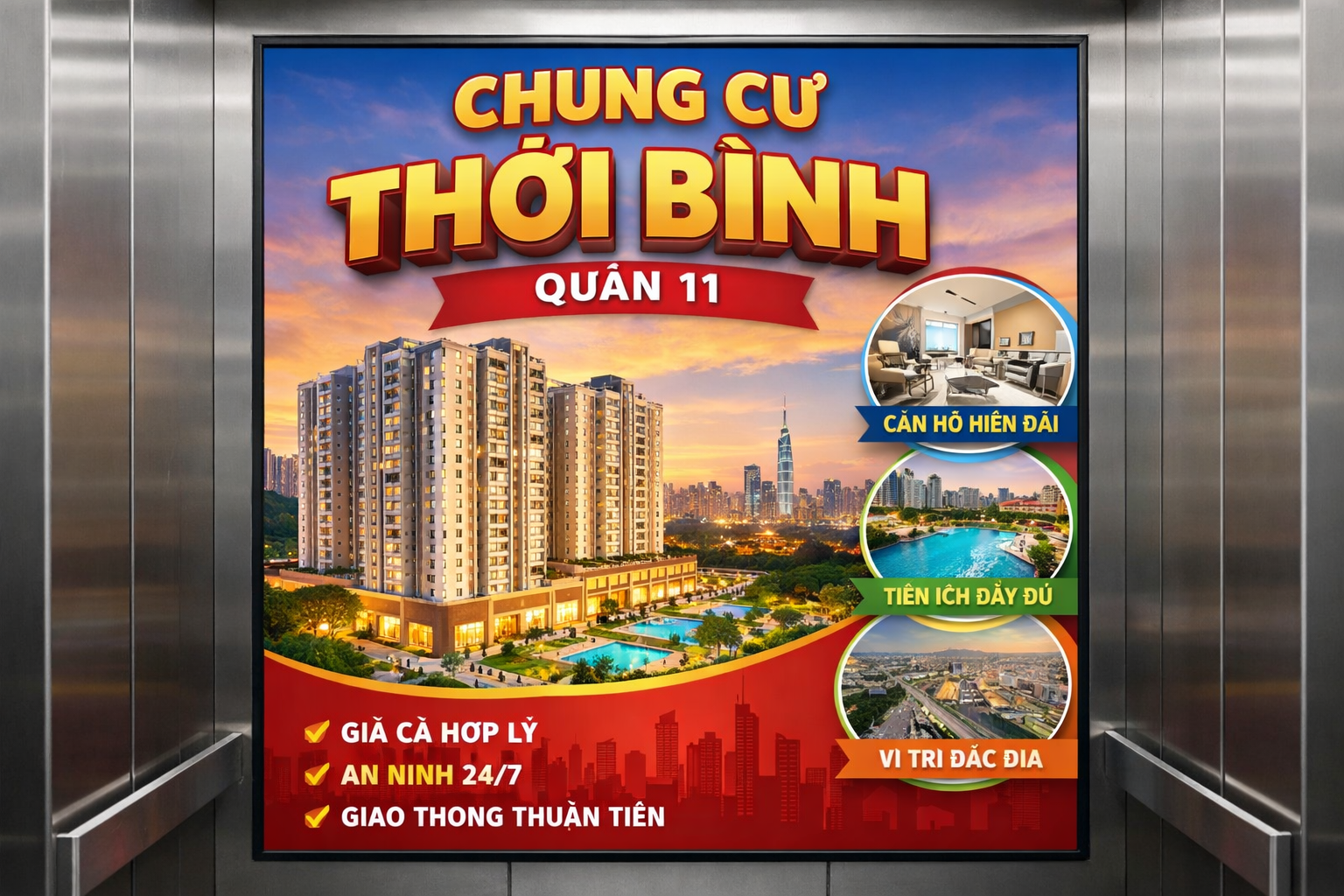 Quảng cáo dán poster thang máy tòa nhà Chung Cư Thới Bình QUẬN 11