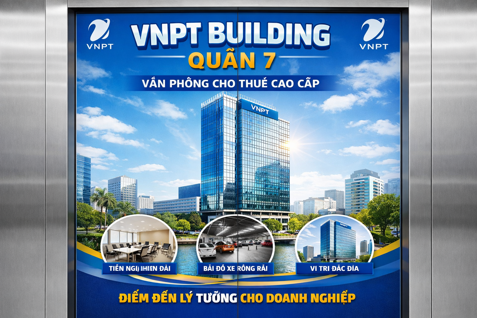 Quảng cáo dán poster thang máy tòa nhà Vnpt Building QUẬN 7
