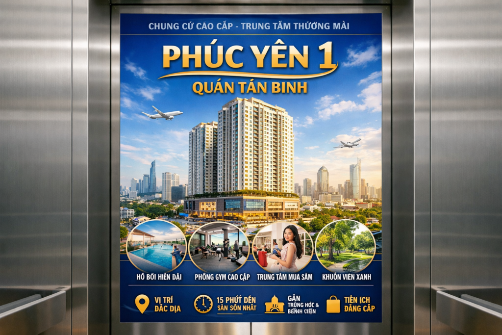 Quảng cáo dán poster thang máy tòa nhà Phúc Yên 1 QUẬN TÂN BÌNH