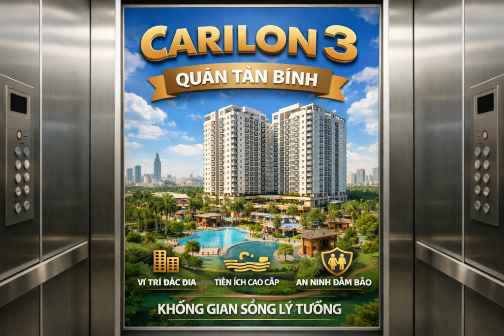 Quảng cáo dán poster thang máy tòa nhà Carilon 3 QUẬN TÂN BÌNH
