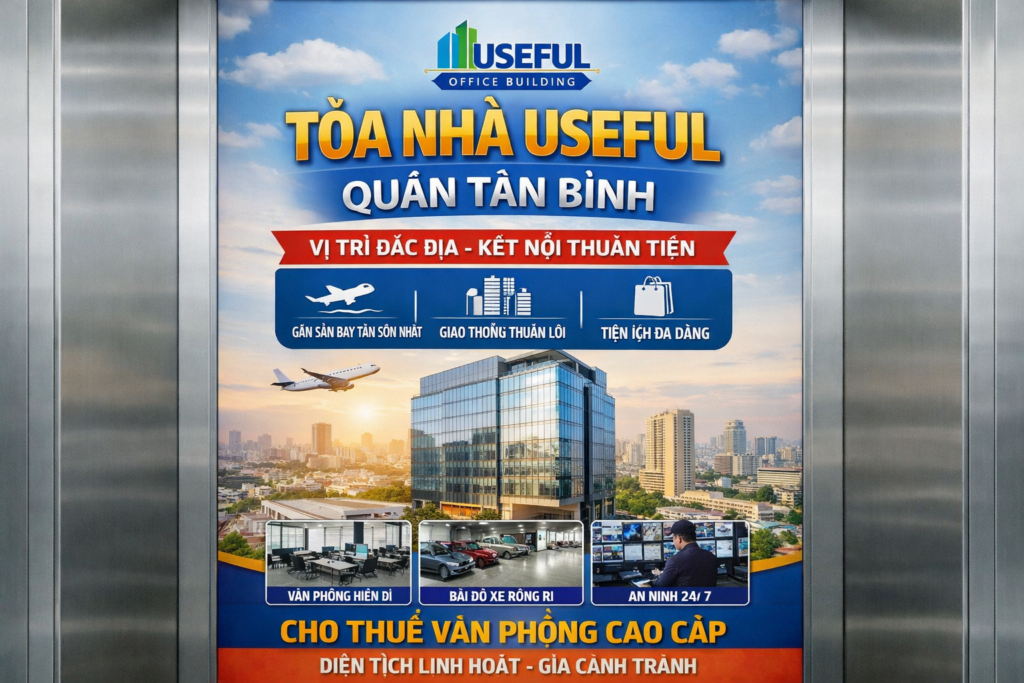 Quảng cáo dán poster thang máy tòa nhà Useful QUẬN TÂN BÌNH