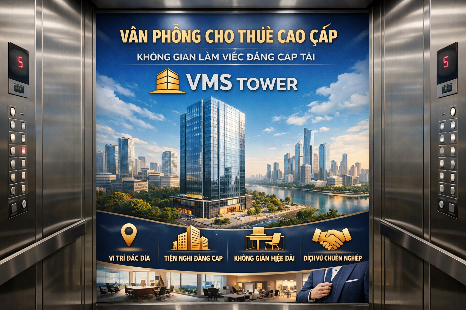 Quảng cáo dán poster thang máy tòa nhà Vms