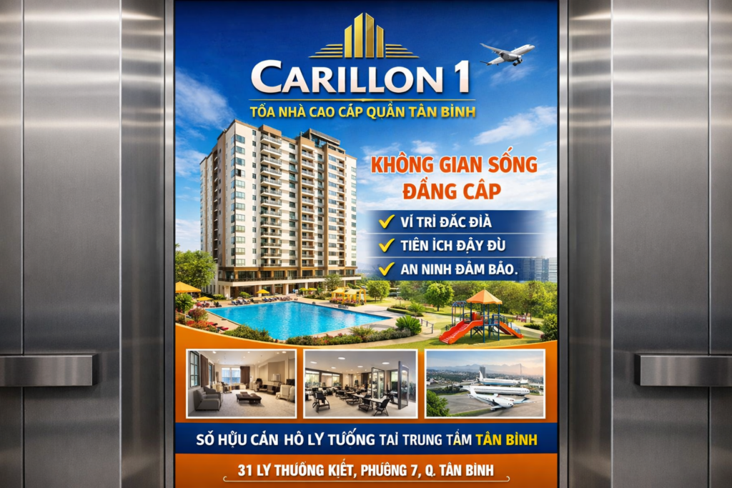 Quảng cáo dán poster thang máy tòa nhà Carillon 1 QUẬN TÂN BÌNH