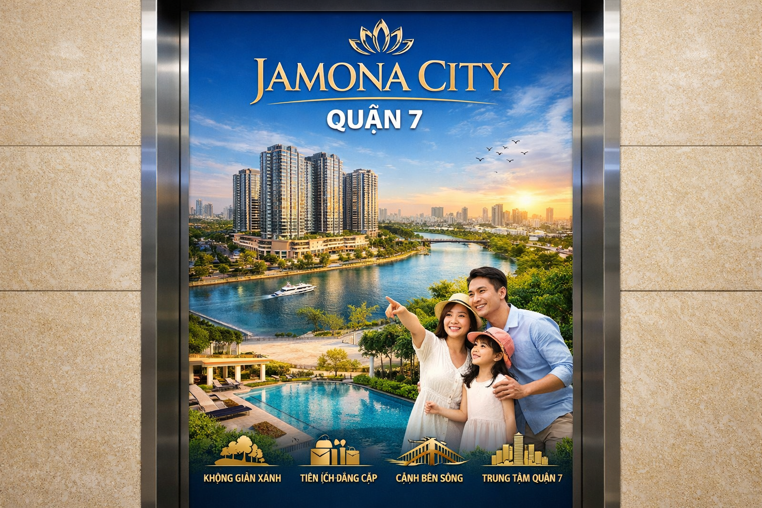 Quảng cáo dán poster thang máy tòa nhà Jamona City QUẬN 7