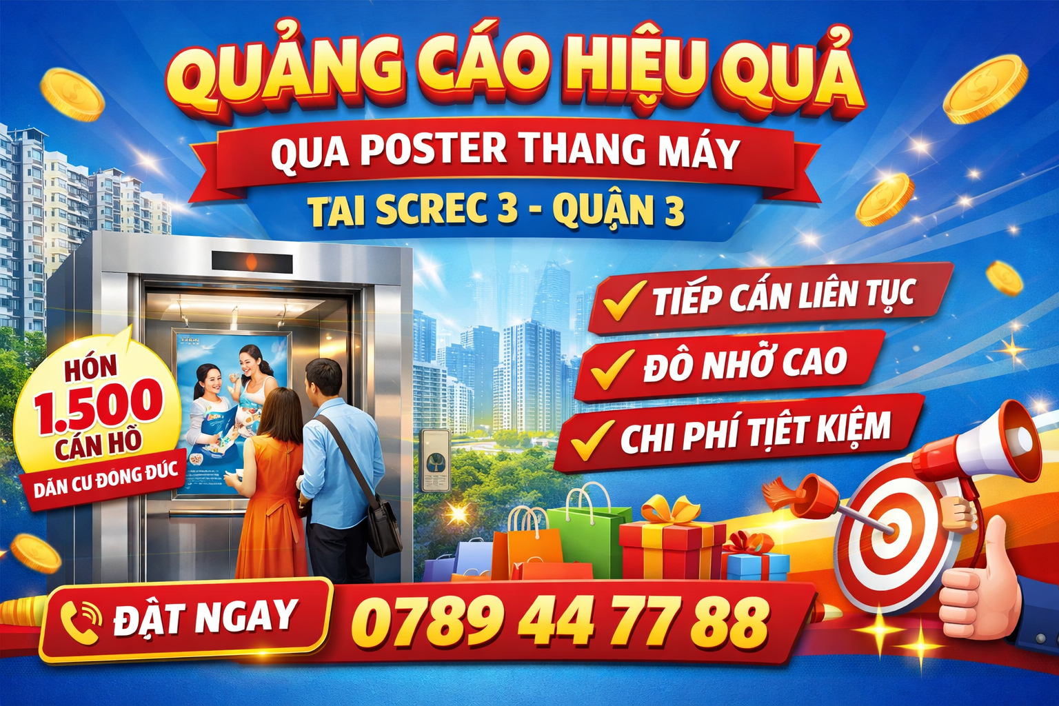  quảng cáo hiệu quả qua poster thang máy tại Screc 3 Quận 3