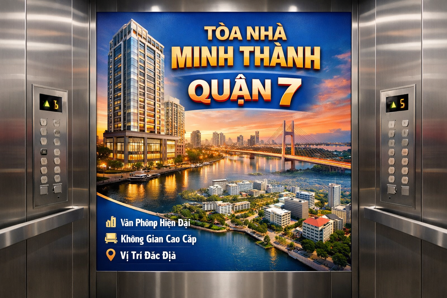 Quảng cáo dán poster thang máy tòa nhà Minh Thành QUẬN 7