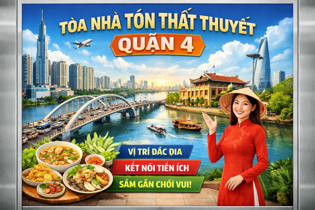 Quảng cáo dán poster thang máy tòa nhà Tôn Thất Thuyết QUẬN 4