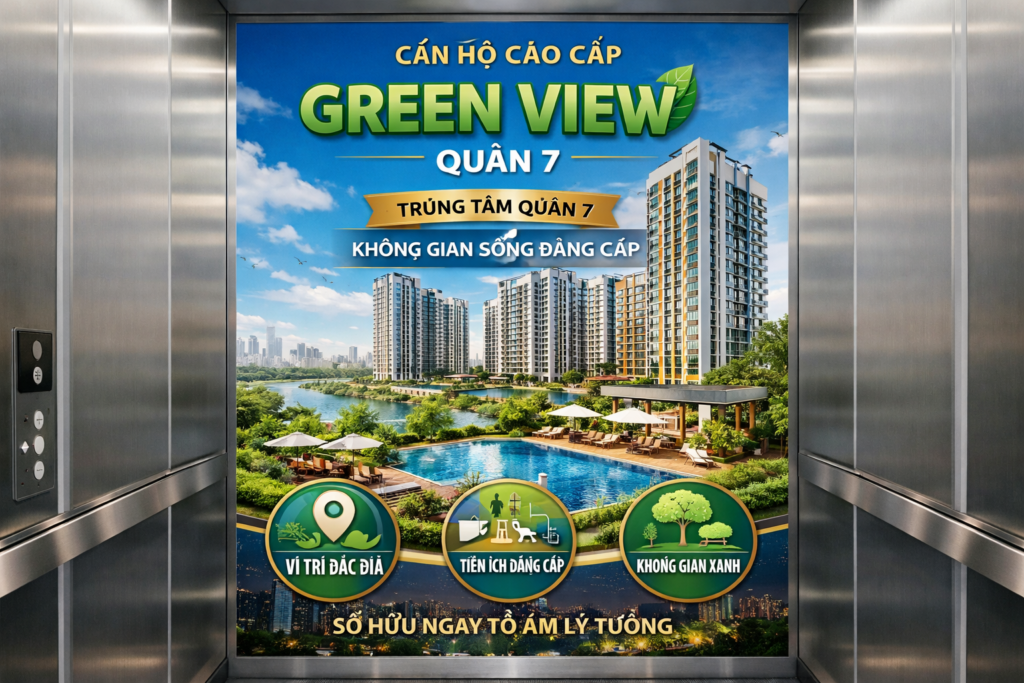 Quảng cáo dán poster thang máy tòa nhà Quốc Cường Gia Lai QUẬN 7
