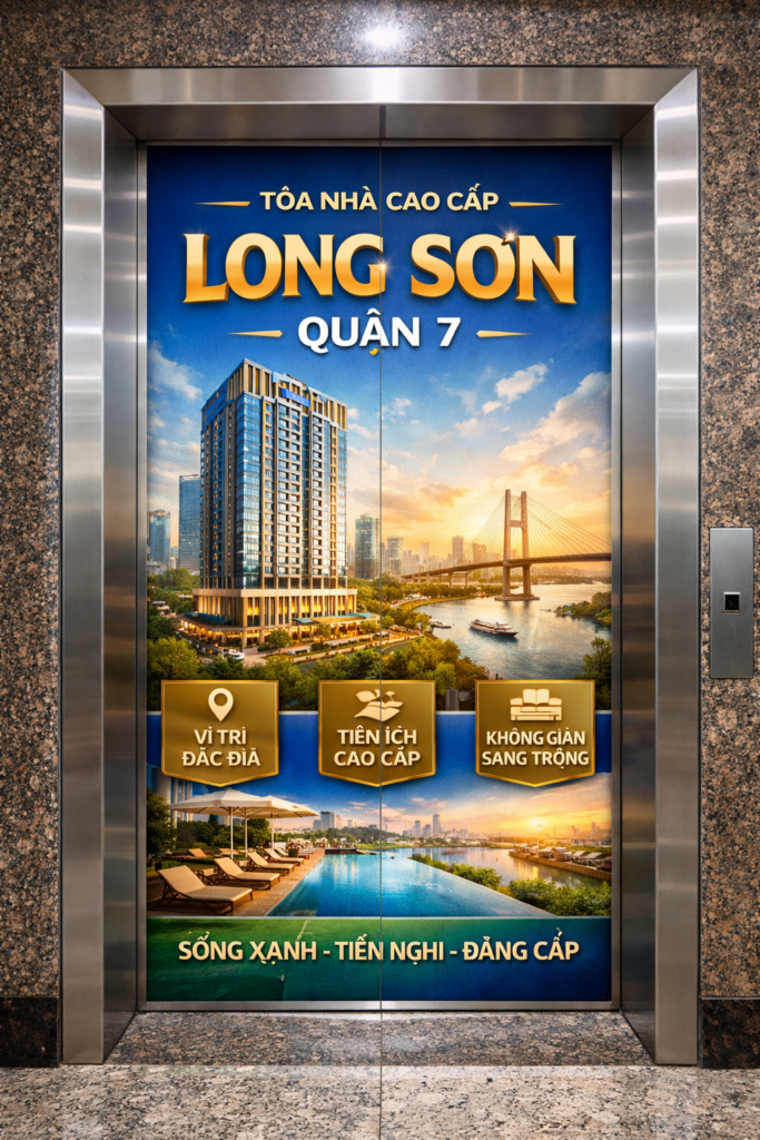 Quảng cáo dán poster thang máy tòa nhà Long Sơn QUẬN 7