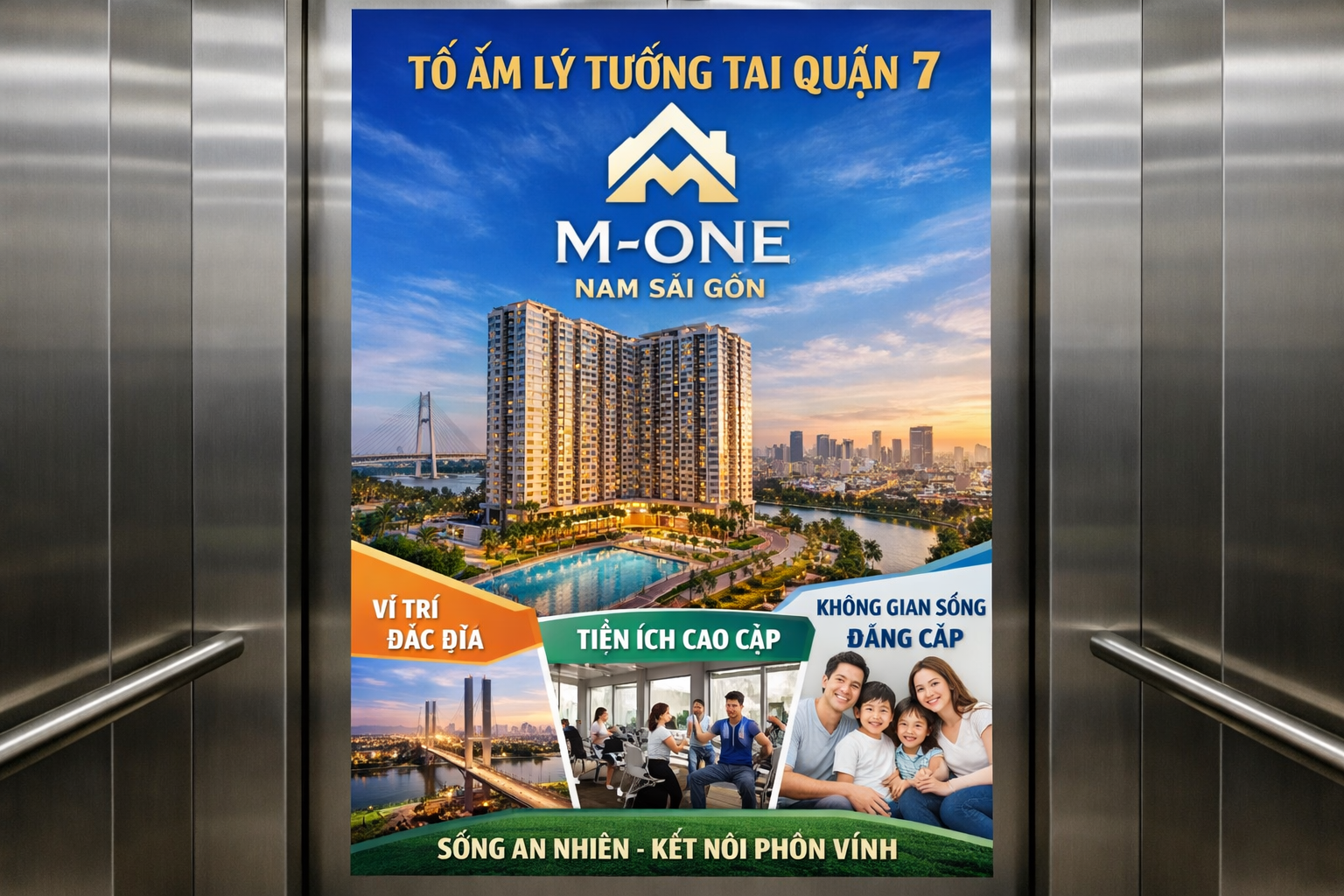 Quảng cáo dán poster thang máy tòa nhà M-one Nam Sài Gòn QUẬN 7