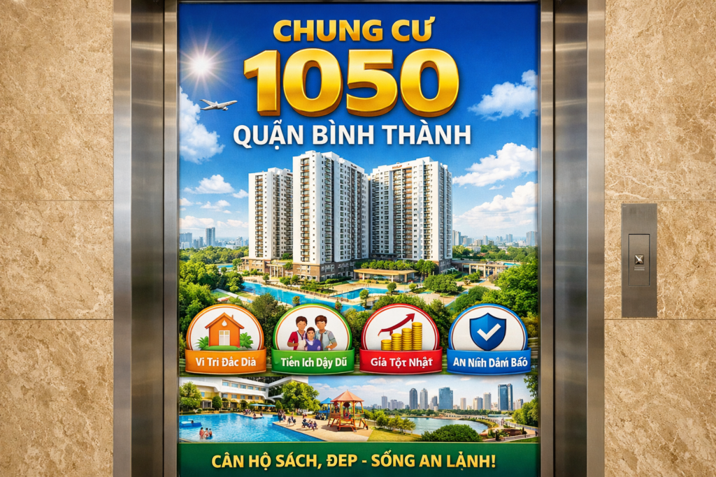 Quảng cáo dán poster thang máy tòa nhà Chung cư 1050 QUẬN BÌNH THẠNH
