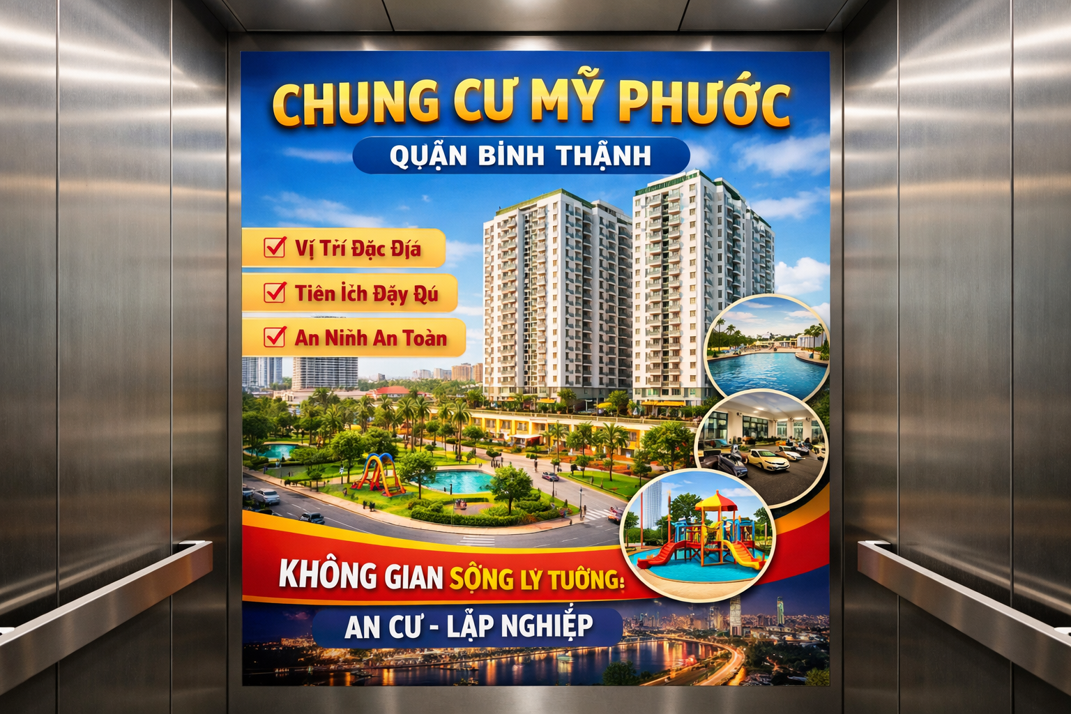 Quảng cáo dán poster thang máy tòa nhà Chung cư Mỹ Phước QUẬN BÌNH THẠNH