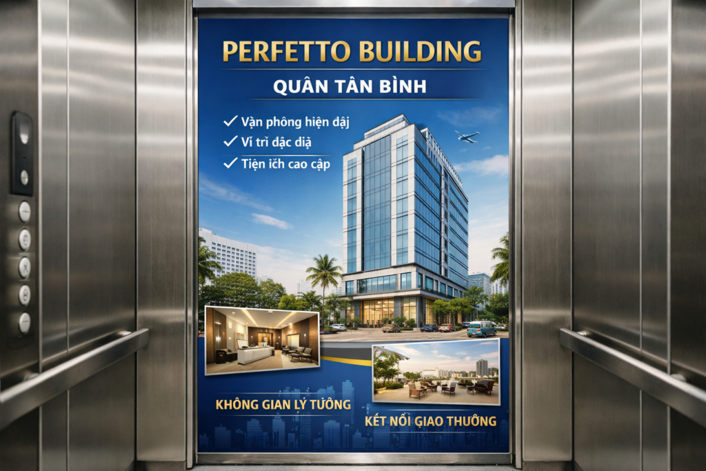 Quảng cáo dán poster thang máy tòa nhà Perfetto Building QUẬN TÂN BÌNH