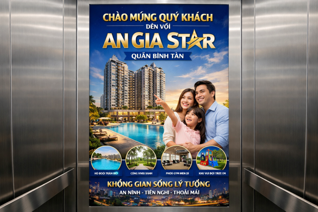 Quảng cáo dán poster thang máy tòa nhà An Gia Star QUẬN BÌNH TÂN
