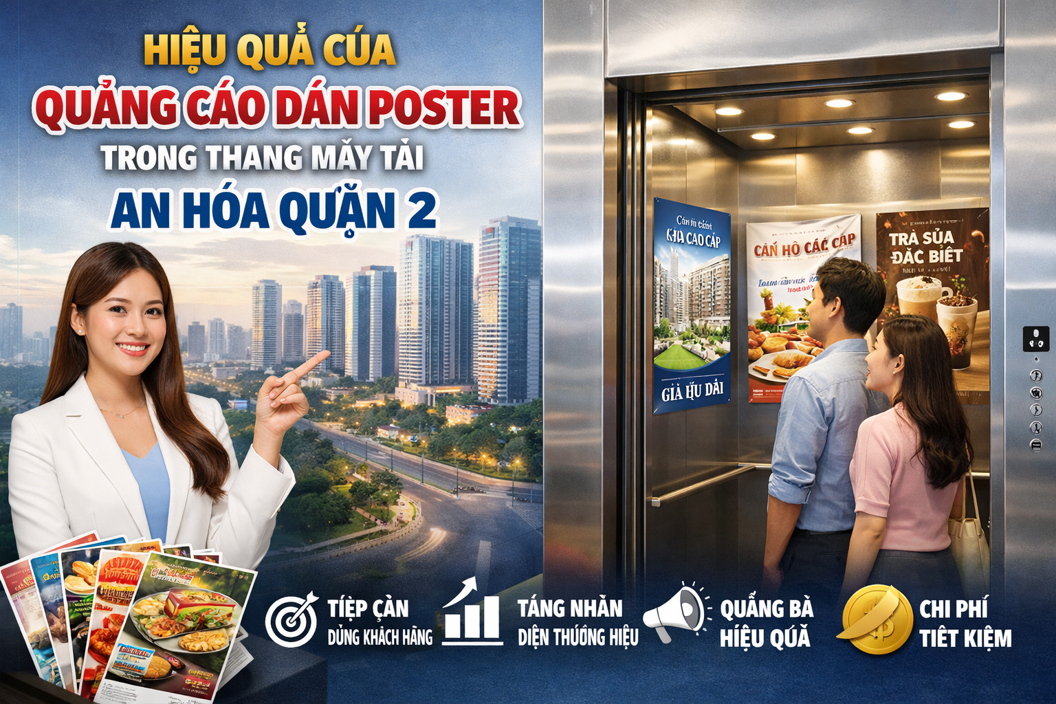 Quảng cáo dán poster thang máy tòa nhà An Hoà QUẬN 2 