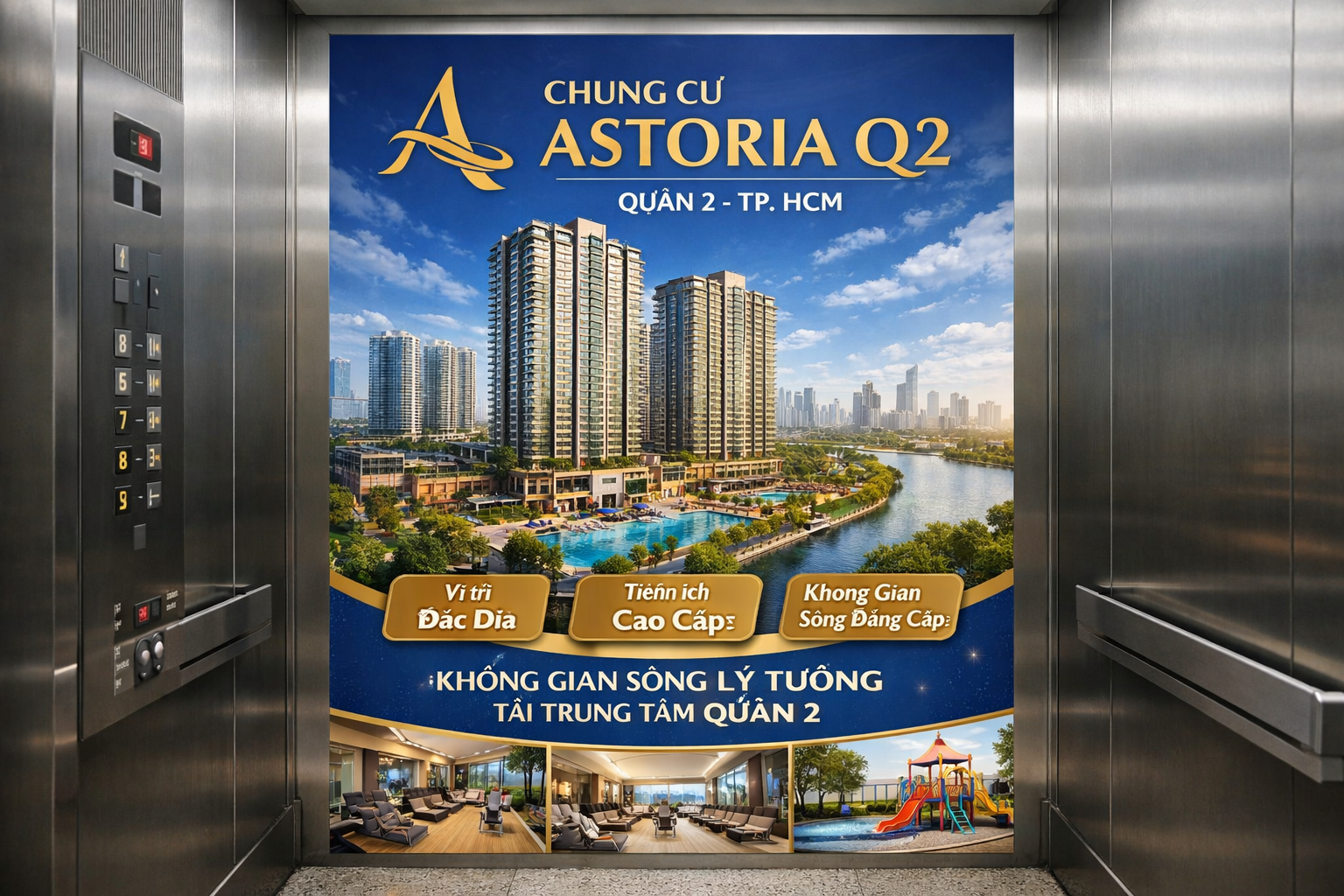 Quảng cáo dán poster thang máy tòa nhà Chung cư AstoriA Q2 QUẬN 2