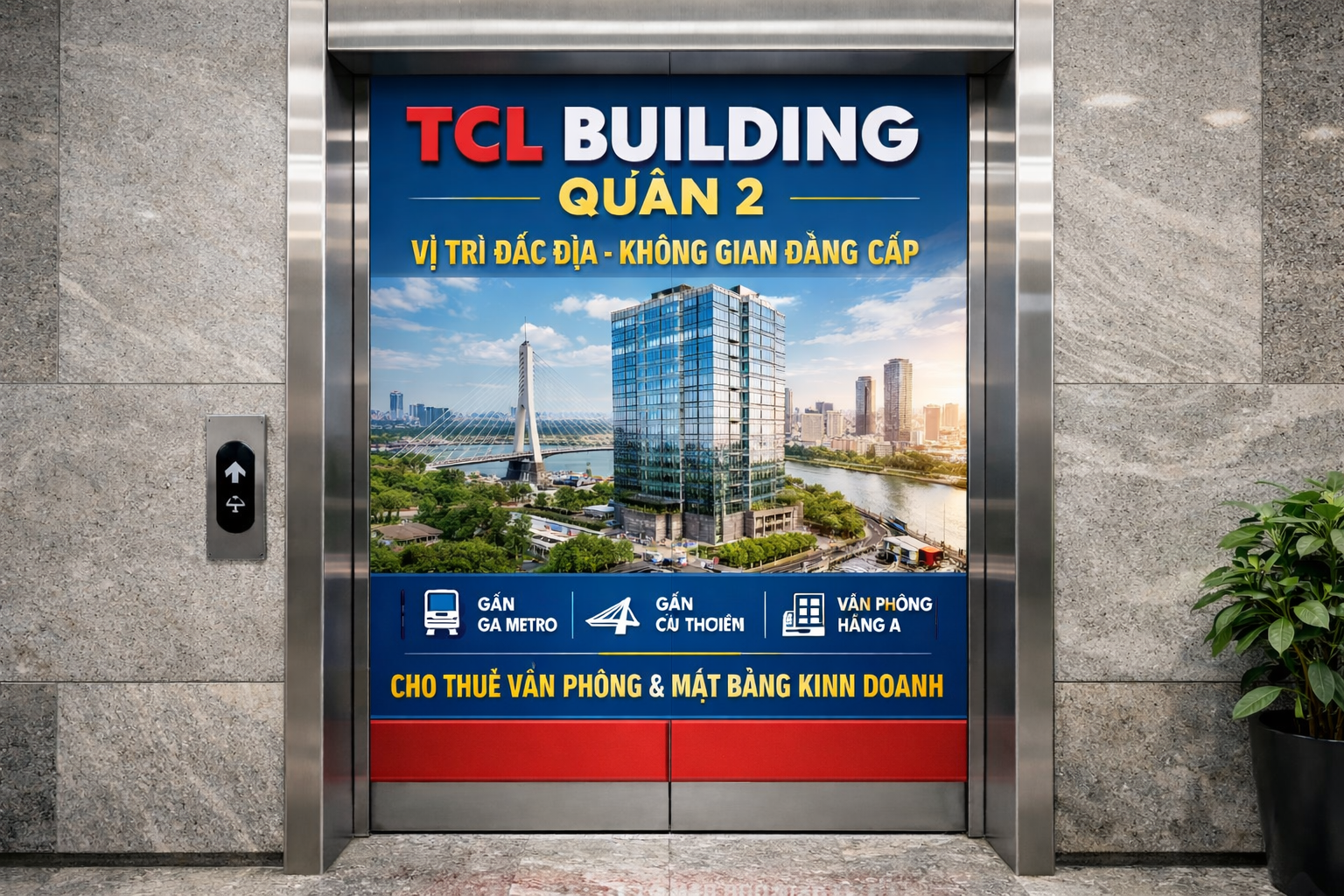 Quảng cáo dán poster thang máy tòa nhà Tcl Building QUẬN 2