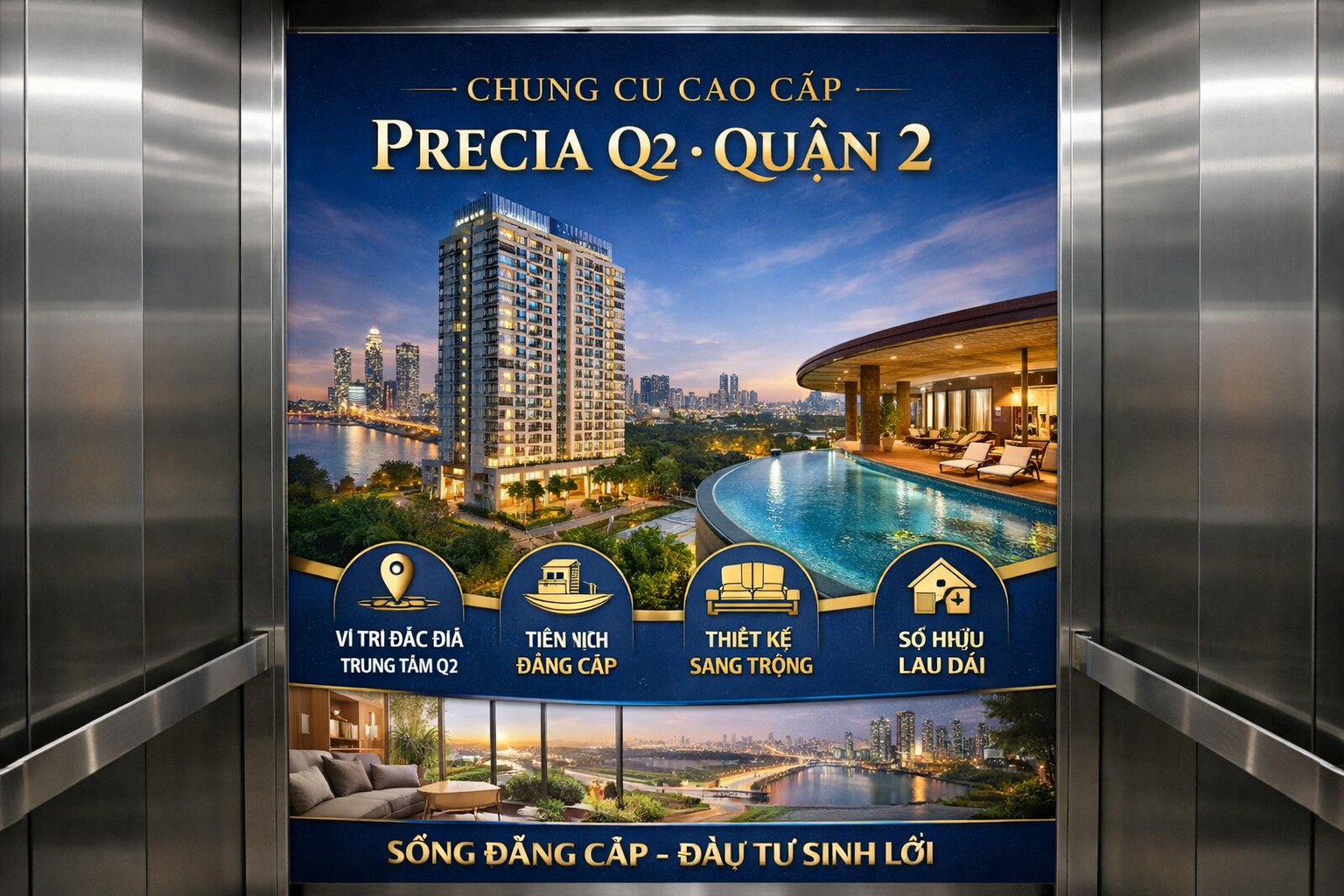 Quảng cáo dán poster thang máy tòa nhà Chung cư Precia Q2 QUẬN 