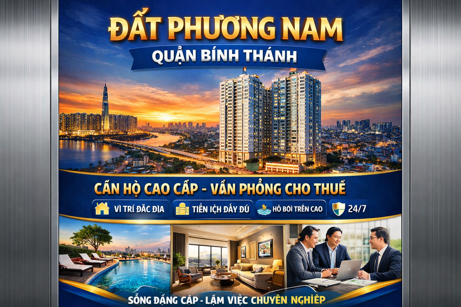 Quảng cáo dán poster thang máy tòa nhà Đất Phương Nam QUẬN BÌNH THẠNH