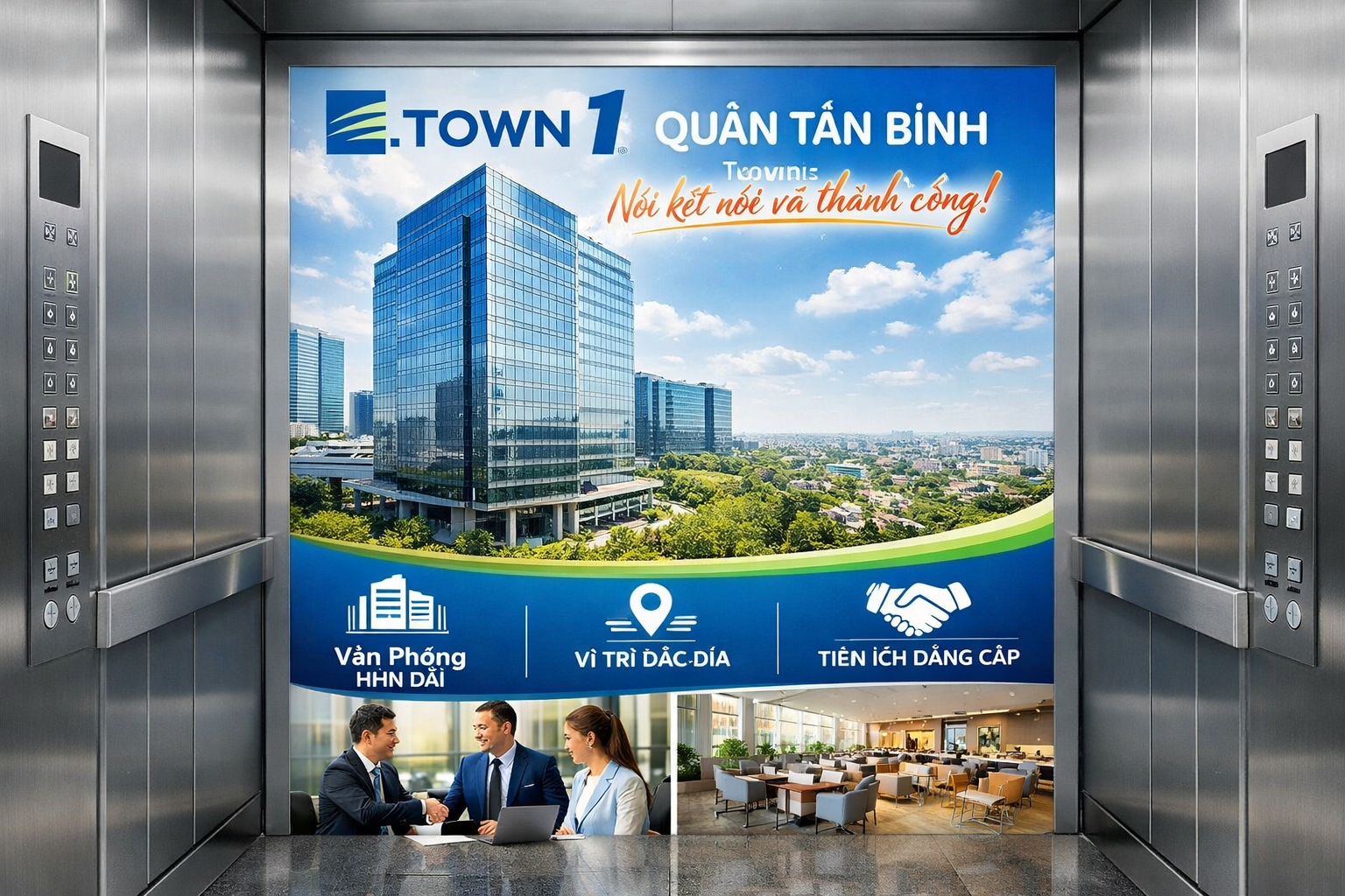 Quảng cáo dán poster thang máy tòa nhà E.Town 1 QUẬN TÂN BÌNH