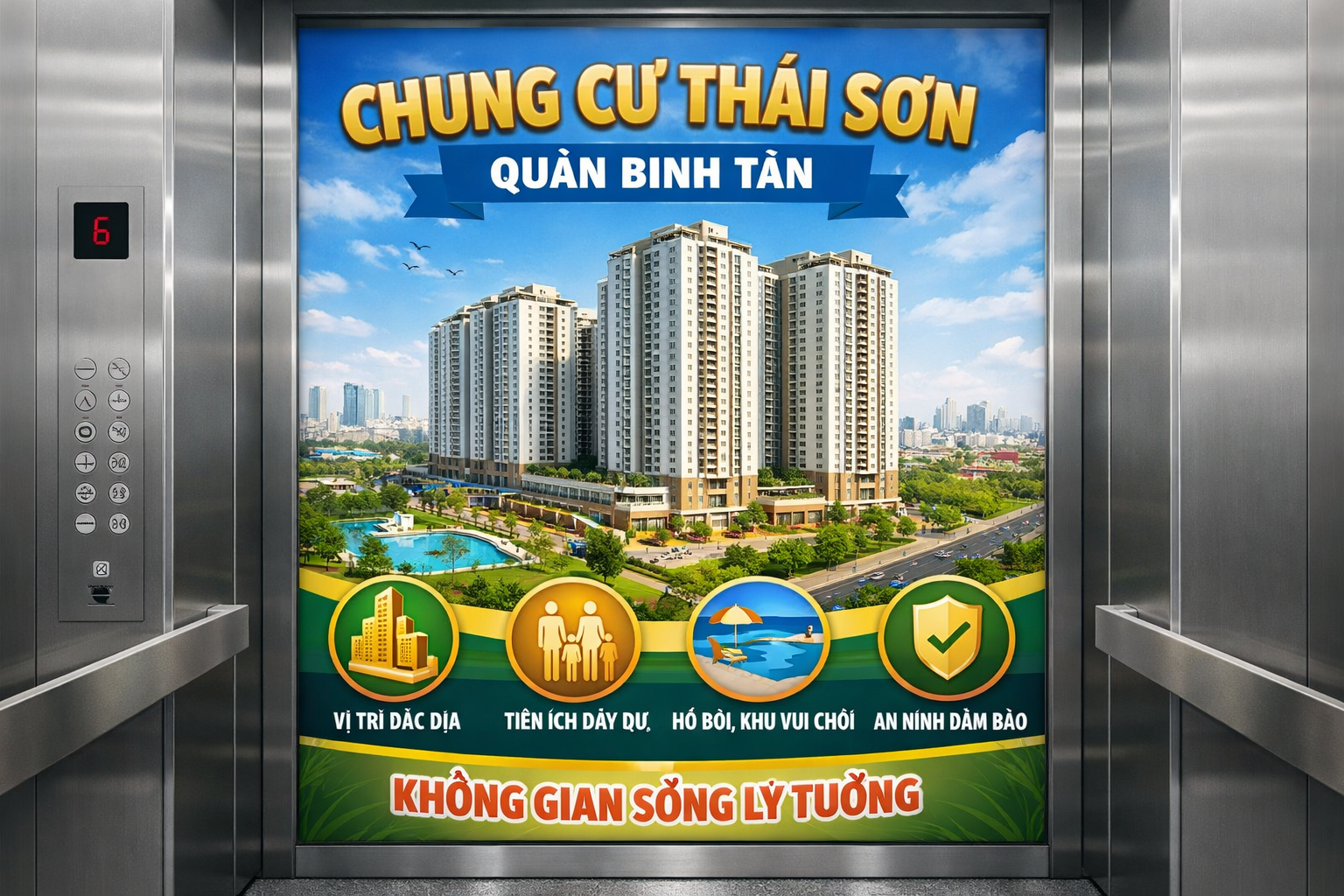 Quảng cáo dán poster thang máy tòa nhà VISION QUẬN BÌNH TÂN