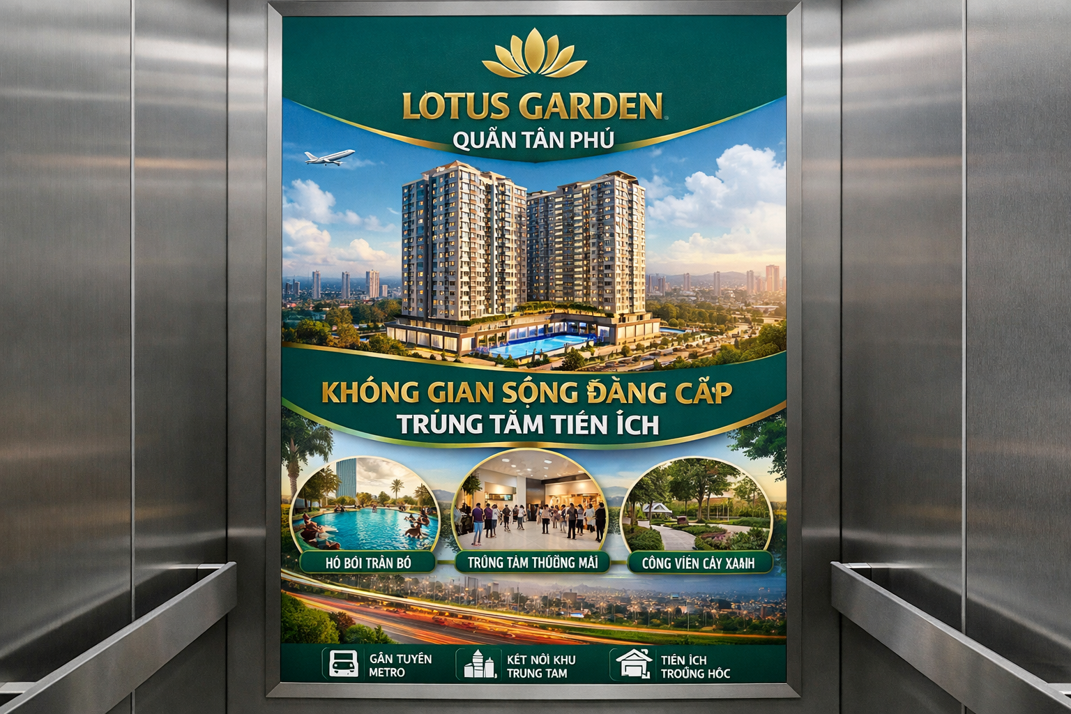 Quảng cáo dán poster thang máy tòa nhà Lotus Garden QUẬN TÂN PHÚ 