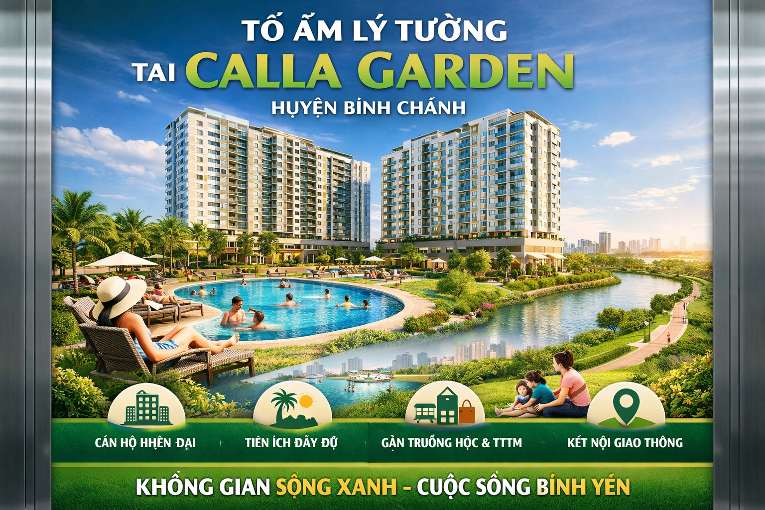 Quảng cáo dán poster thang máy tòa nhà Calla Garden HUYỆN BÌNH CHÁNH