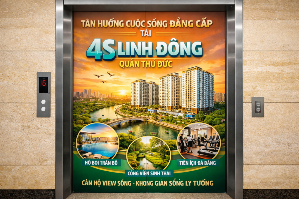 Quảng cáo dán poster thang máy tòa nhà 4S Linh Đông QUẬN THỦ ĐỨC