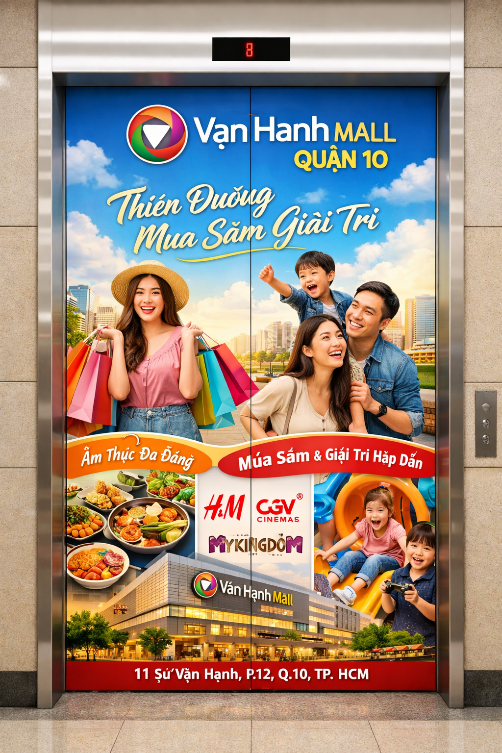 Quảng cáo dán poster thang máy TTTM Vạn Hạnh Mall QUẬN 10