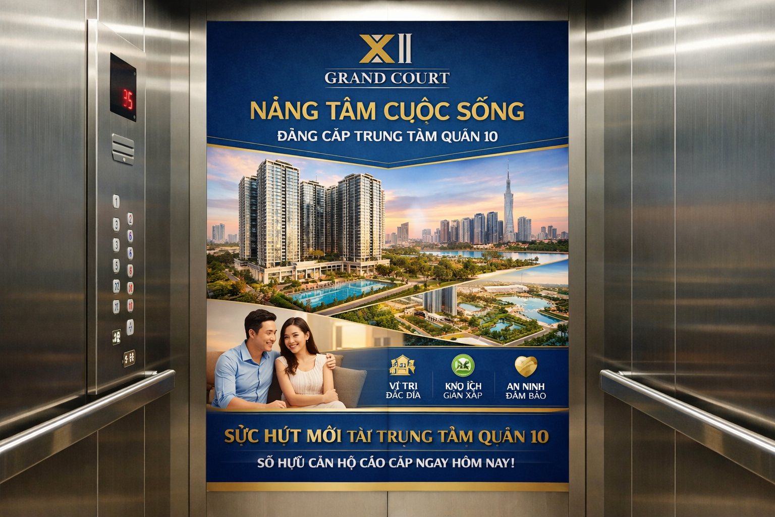 Quảng cáo dán poster thang máy tòa nhà Xi Grand Court QUẬN 10