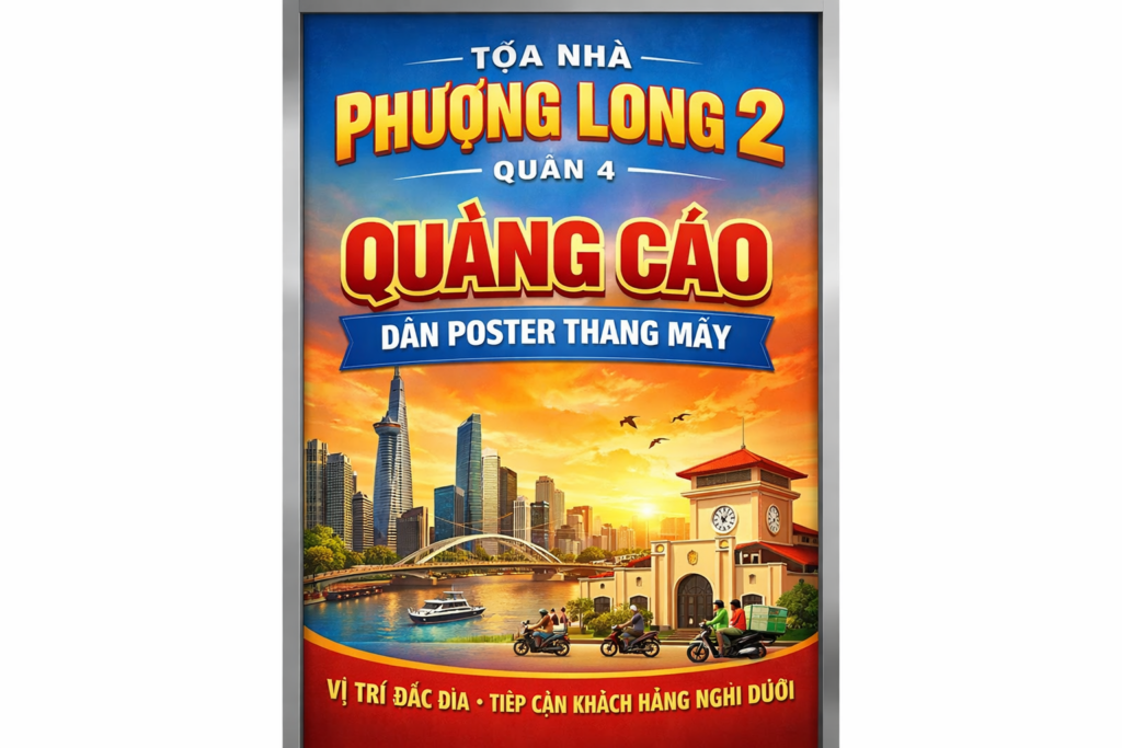Quảng cáo dán poster thang máy tòa nhà Phượng Long 2 QUẬN 4