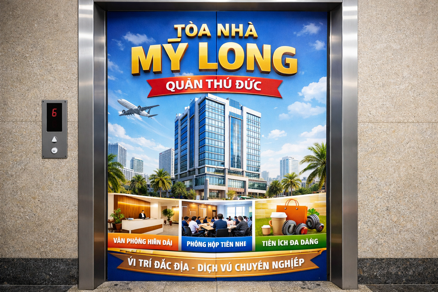 Quảng cáo dán poster thang máy tòa nhà Mỹ Long QUẬN THỦ ĐỨC