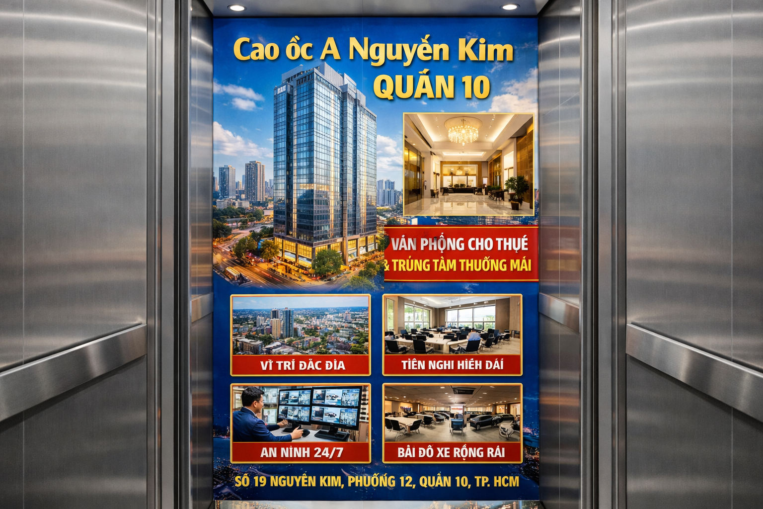 Quảng cáo dán poster thang máy tòa nhà Cao ốc A Nguyễn Kim QUẬN 10