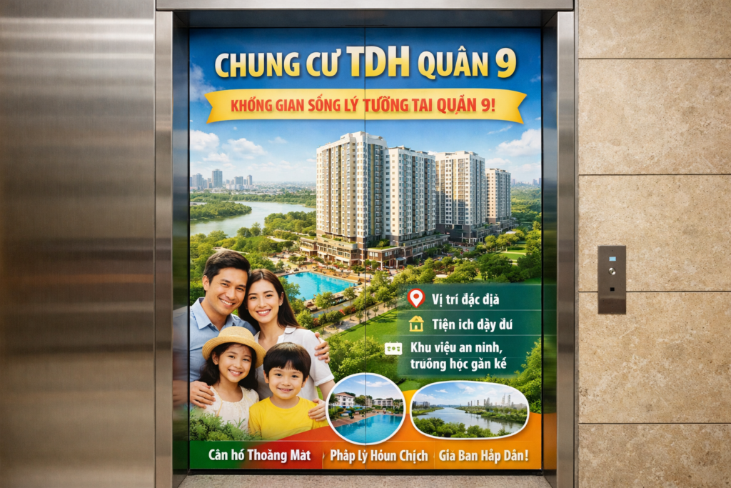Quảng cáo dán poster thang máy tòa nhà Chung cư TDH QUẬN 9