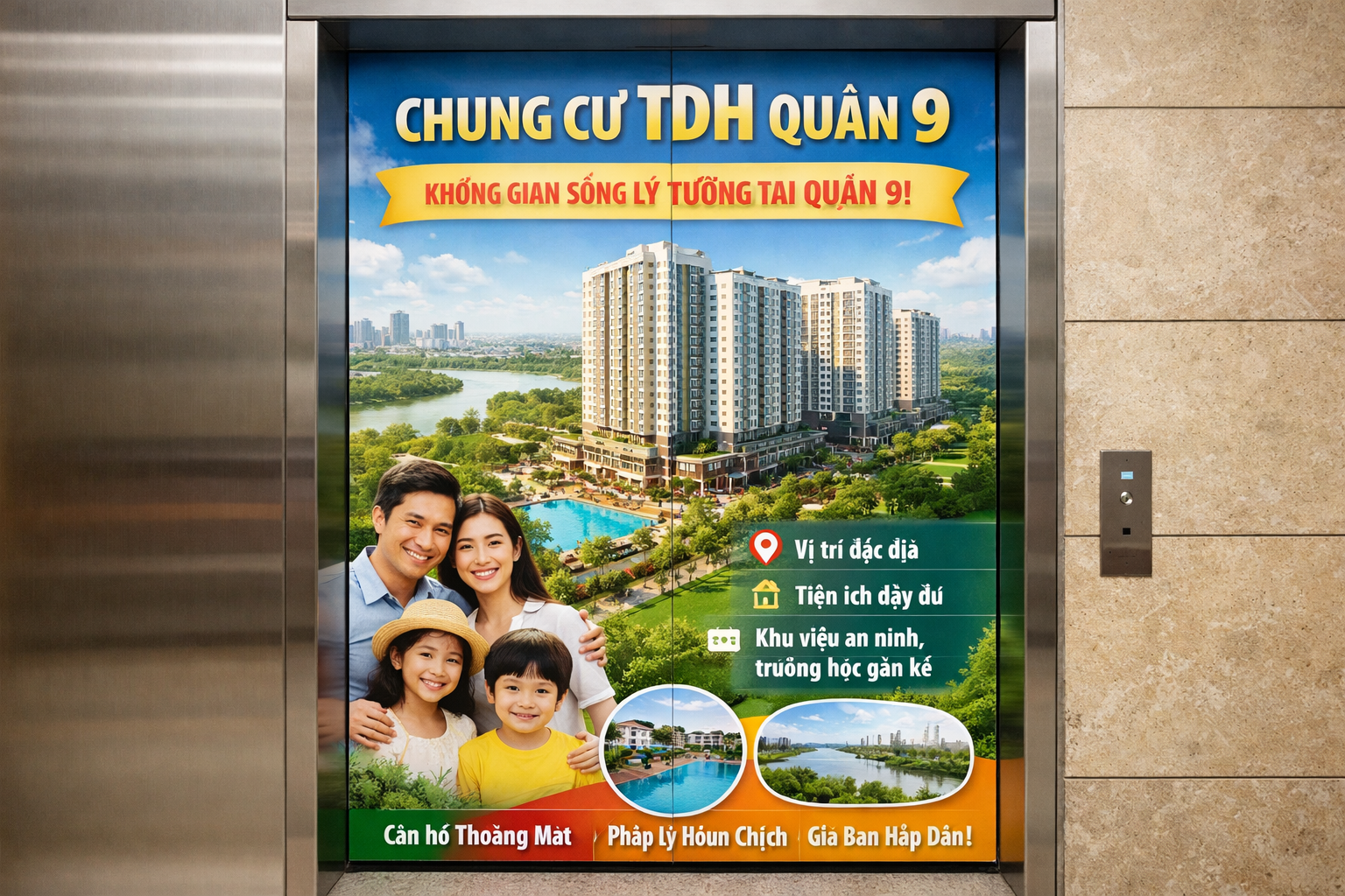 Quảng cáo dán poster thang máy tòa nhà Chung cư TDH QUẬN 9