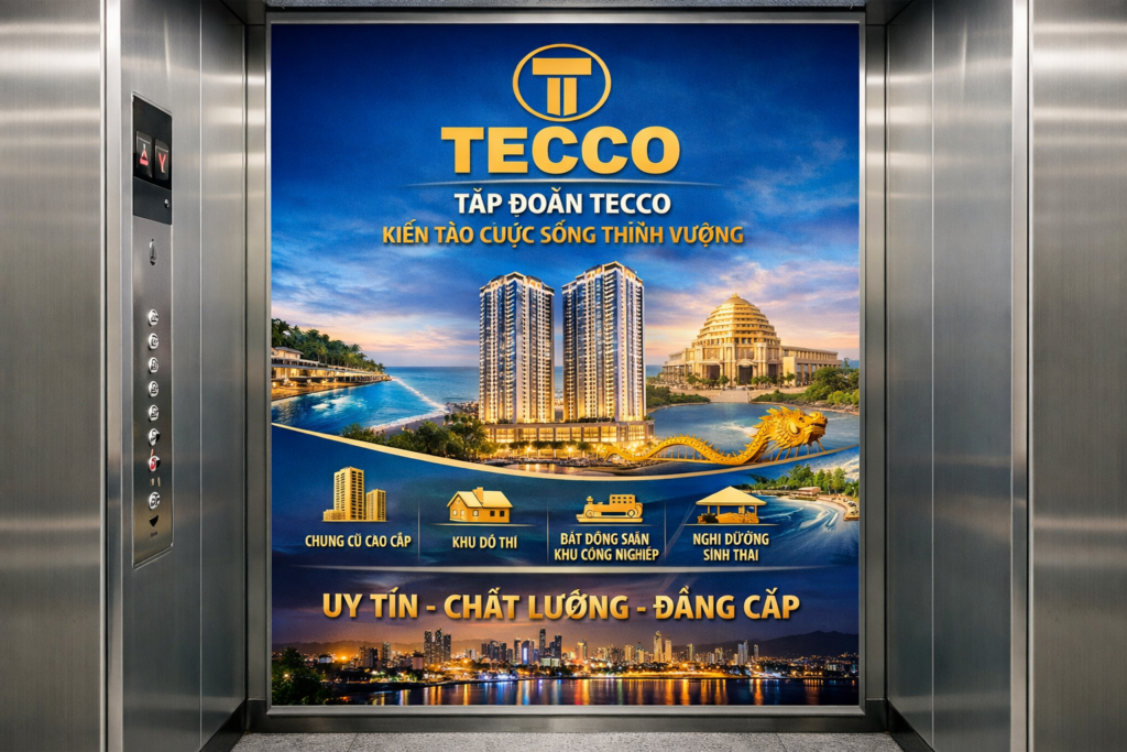 Quảng cáo dán poster thang máy tòa nhà Tecco