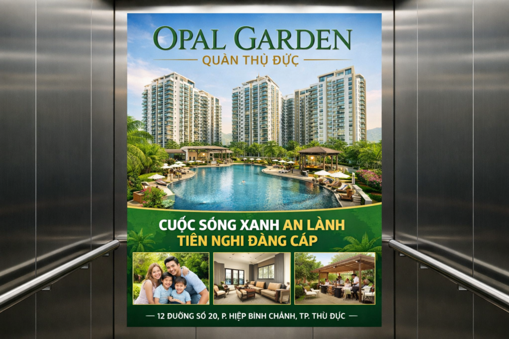 Quảng cáo dán poster thang máy tòa nhà OPAL GARDEN QUẬN THỦ ĐỨC